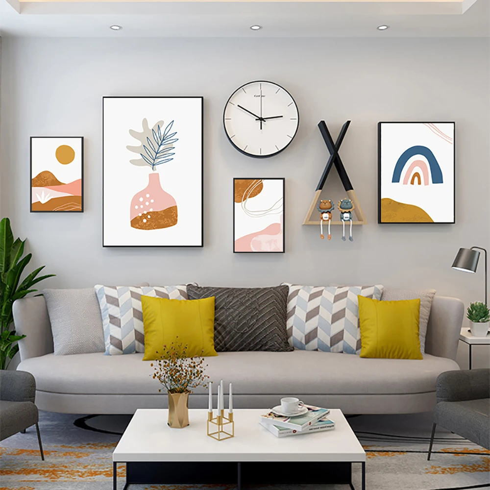 

Boho Plants Leaves Abstract Lines Sun Rainbow Nordic Wall Art Canvas Painting Posters And Prints Living Room Decor Pictures