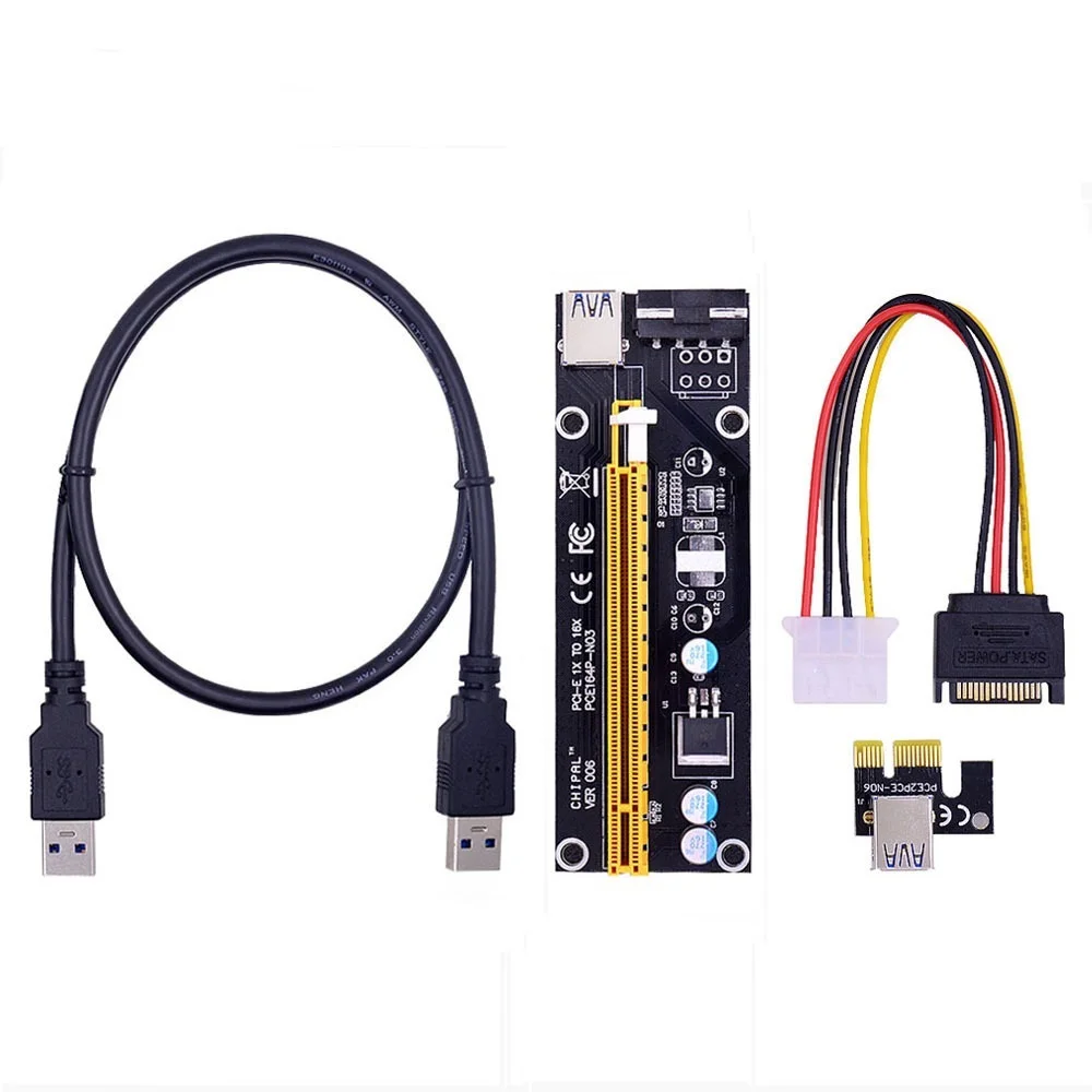 

PCI-E Riser Card Extender PCI Express 1X to 16X Adapter USB 3.0 Cord 4Pin Power for GPU Video Card