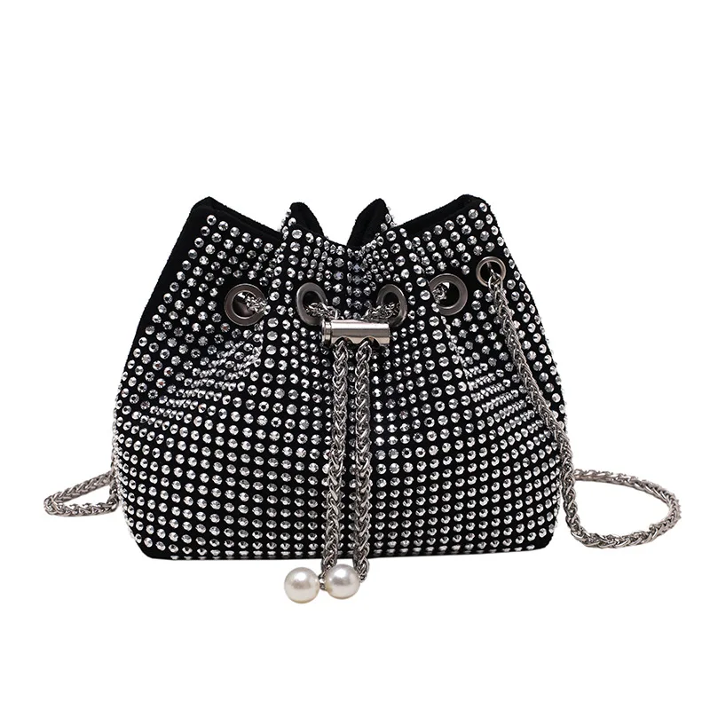 

Luxury Design Rhinestones Evening Shoulder Crossbody Bag Clutch Diamonds Purse Women Fashion Armpit Bucket Small Chain Handbags