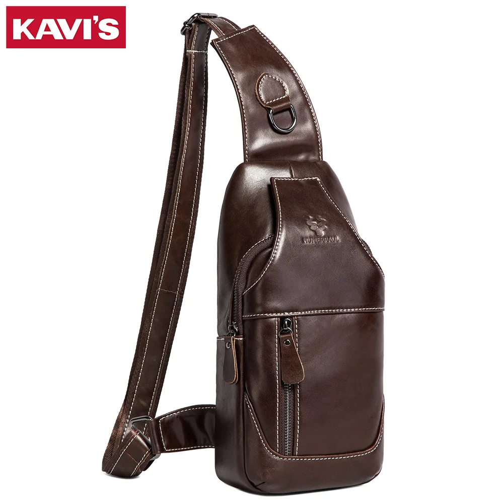 Мужская Нагрудная Сумка Из Натуральной Кожи KAVIS Повседневная Сумка-мессенджер На