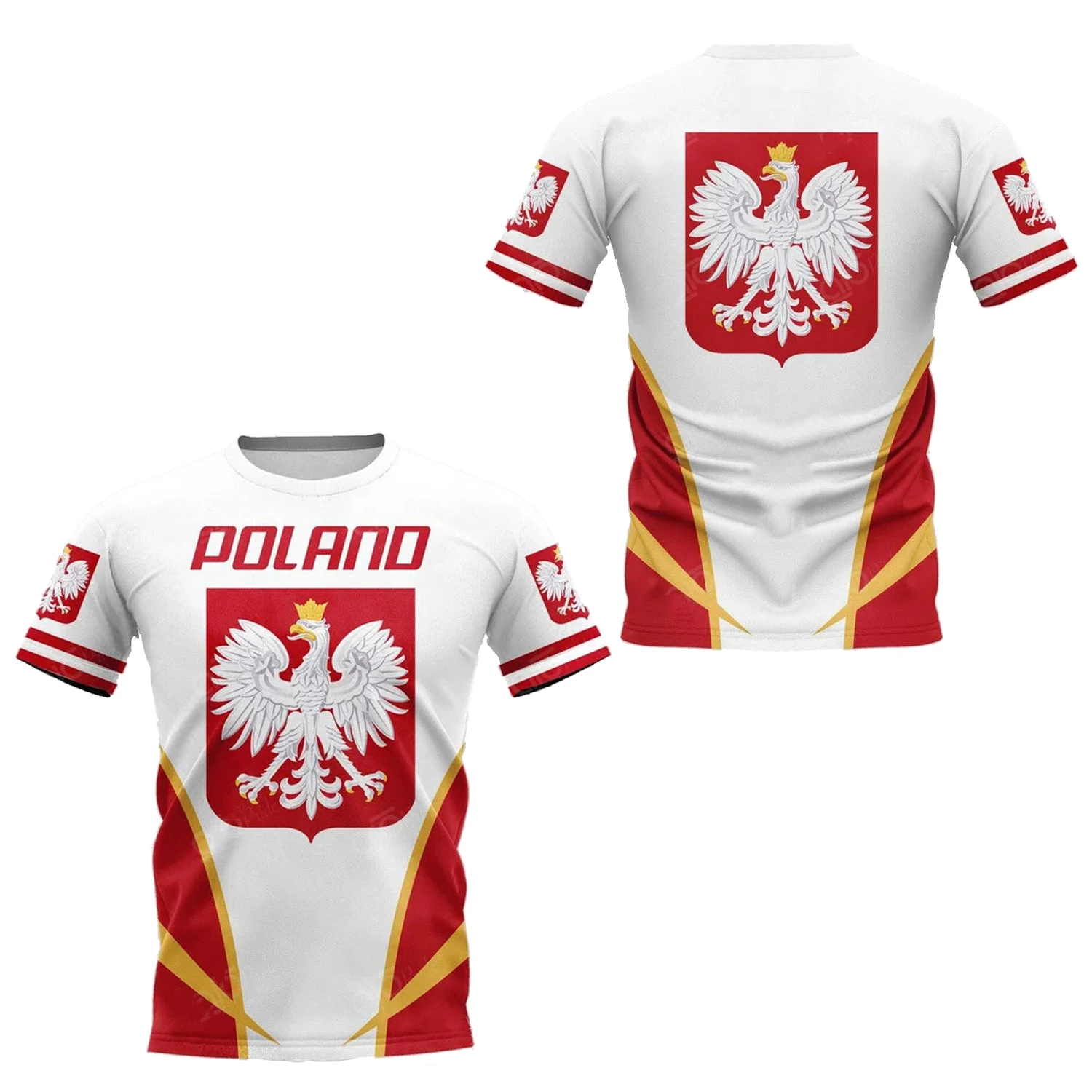 

Polish National Emblem Flag Print O Collar Short Sleeved Neutral Clothing Street Fashion Oversized Casual T-shirt Camisa