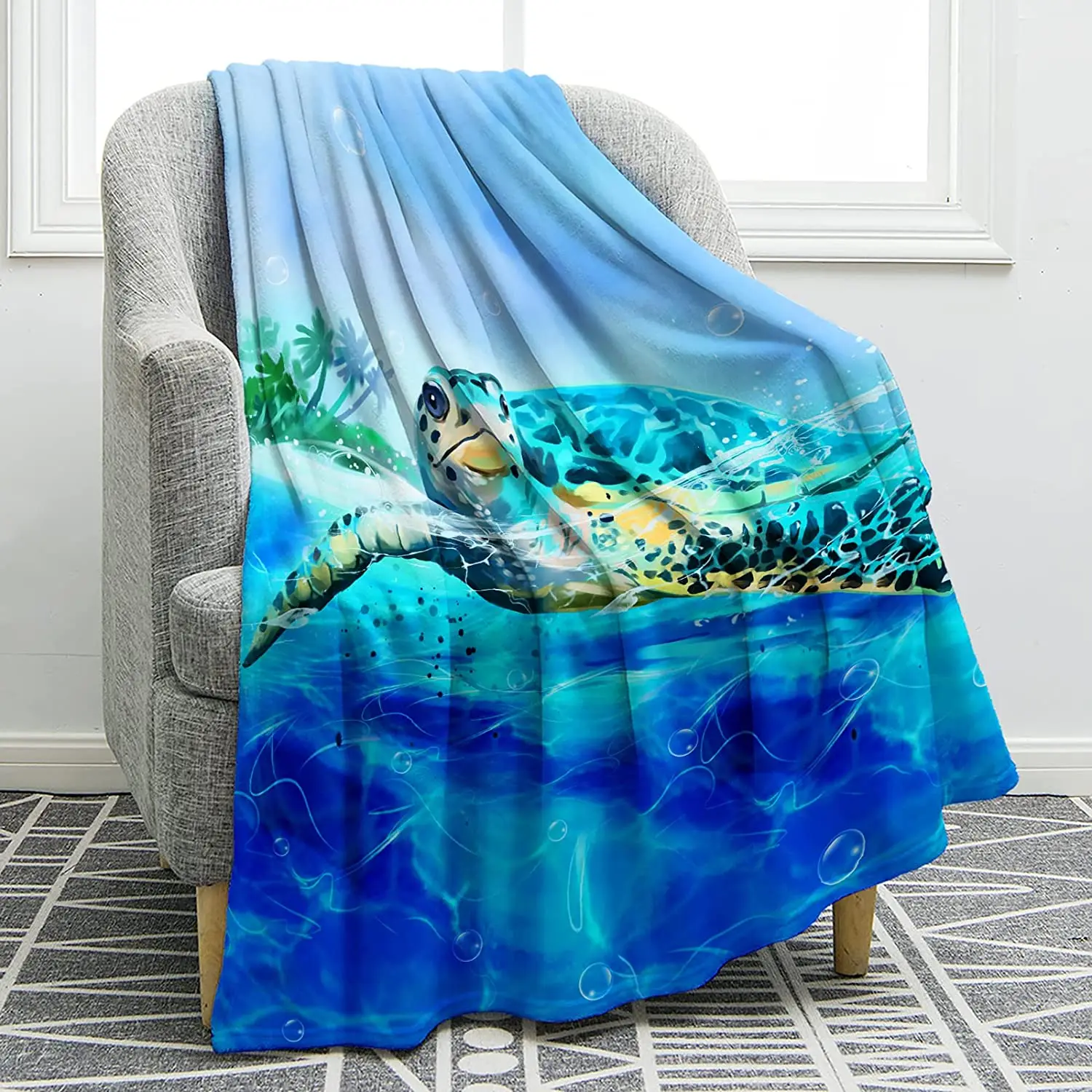 

Sea Turtle Blanket Cute Soft Print Throw Blanket Kid for Sofa Chair Bed Office Travelling Camping