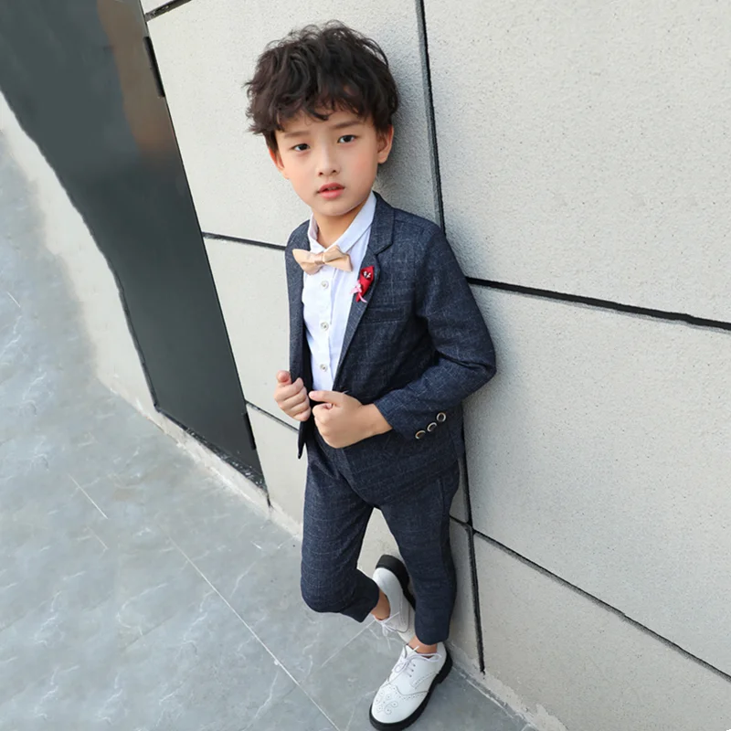 Клетчатый костюм для мальчиков куртка детский однотонный официальный под