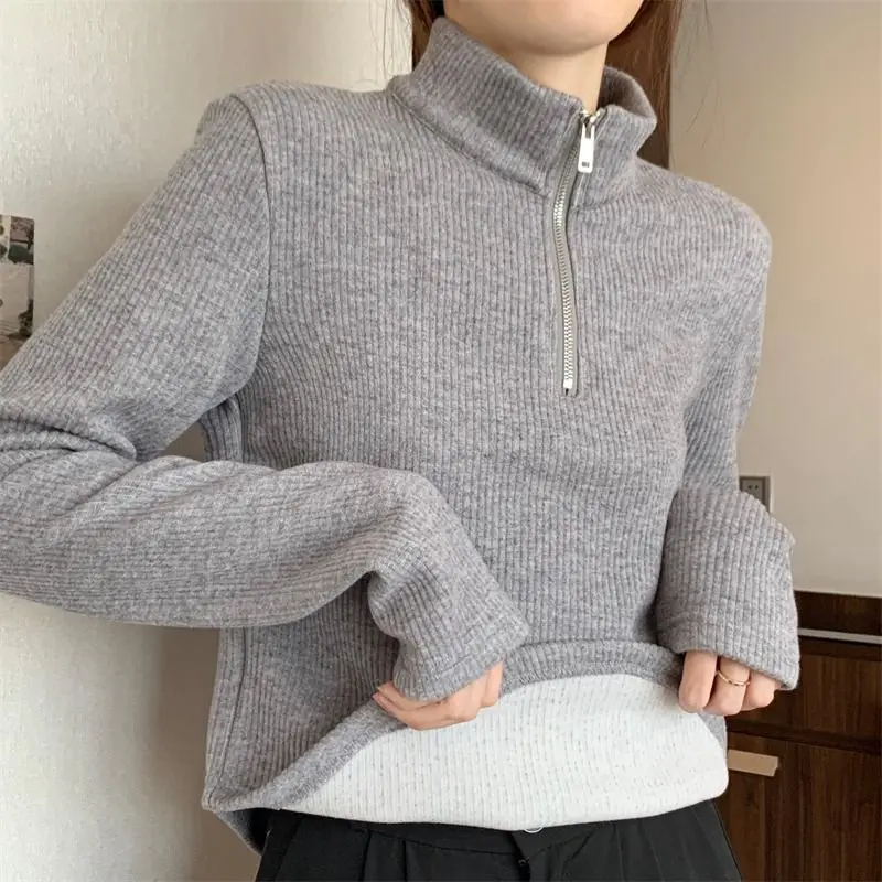 Женские флисовые толстовки с воротником-стойкой утепленные пуловеры