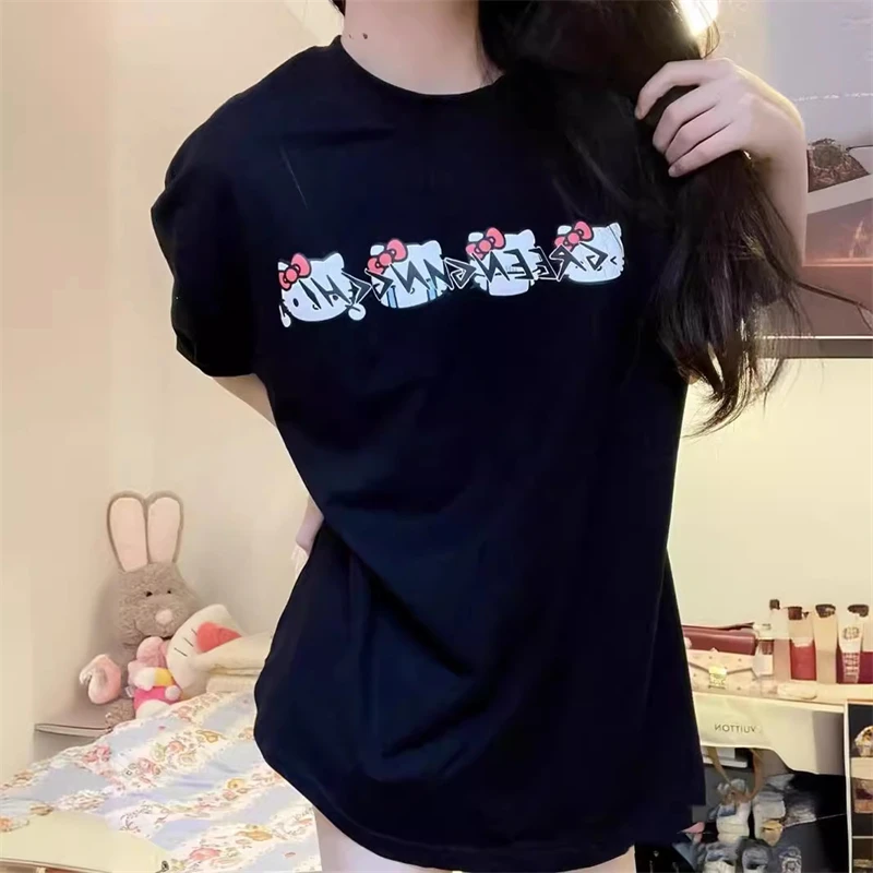Kawaii Hello Kitty Harajuku Ullzang футболка Женская милая аниме Y2K уличная одежда мультяшная
