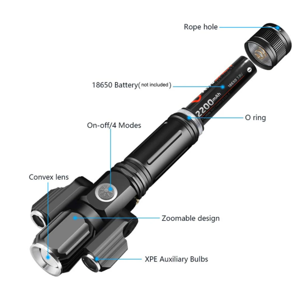 

Фонарик с 3 головками, портативный внешний фонарь для экстренных ситуаций, фонарь из алюминиевого сплава, масштабируемый яркий фонарь для кемпинга, походов