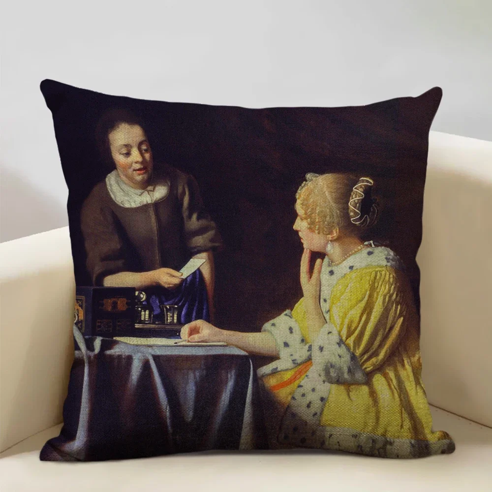 

Декоративная наволочка HAAFKK с принтом "Жемчужная девушка", полиэстер/лён