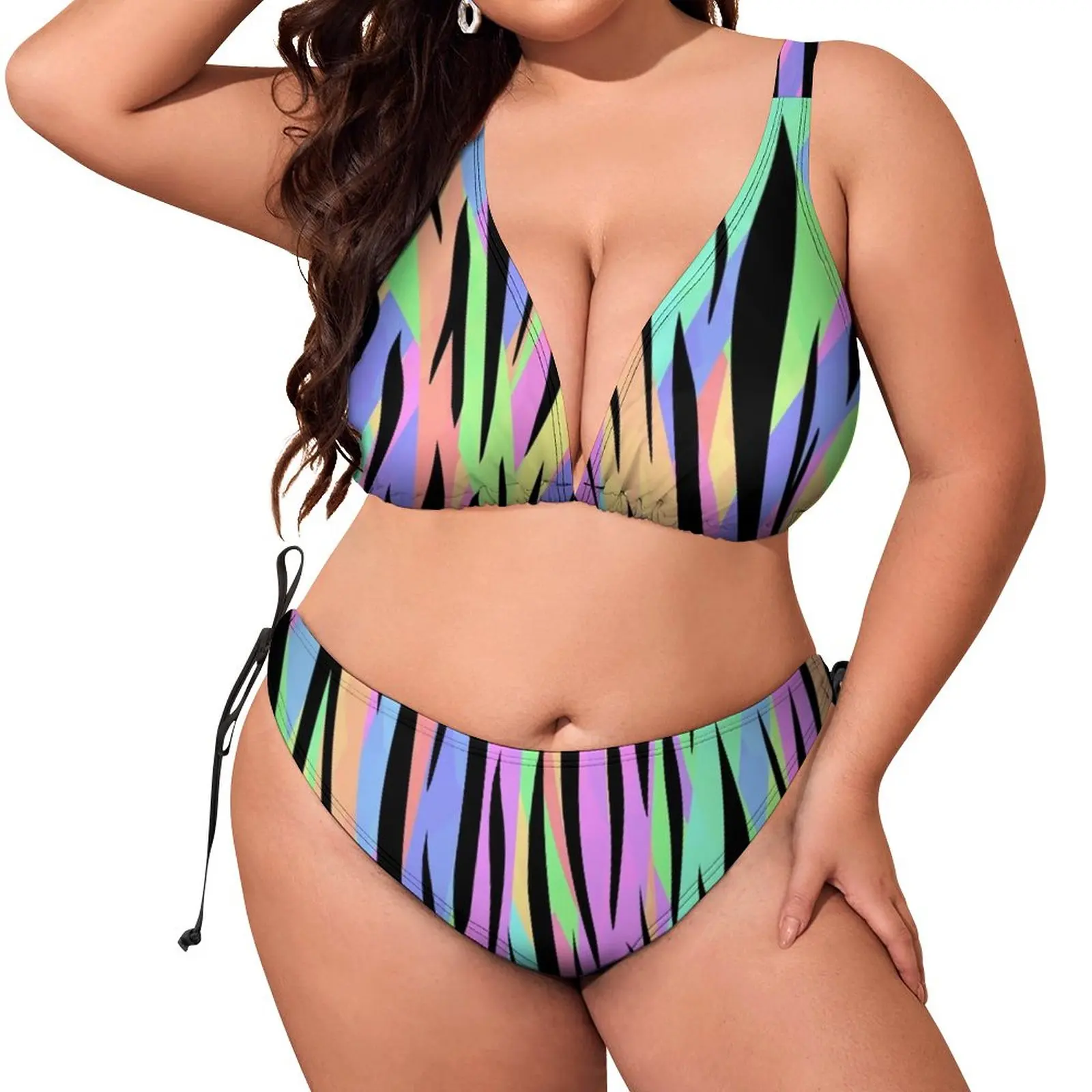 

Tiger Print Bikini Swimsuit Sexy Psychedelic Stripes Swimwear Female Elegant Bikinis Set Two-Piece Swimsuits Beachwear Plus Size