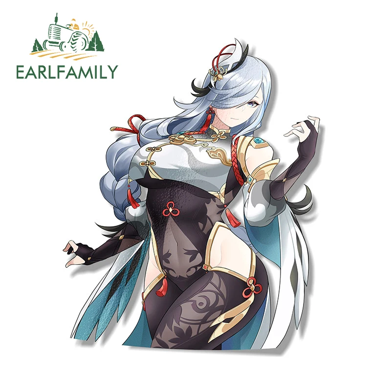 

EARLFAMILY 13cm x 10.7cm for Shenhe Genshin Impact Car Stickers Sunscreen Fashionable Decals Waterproof Creative Car Styling