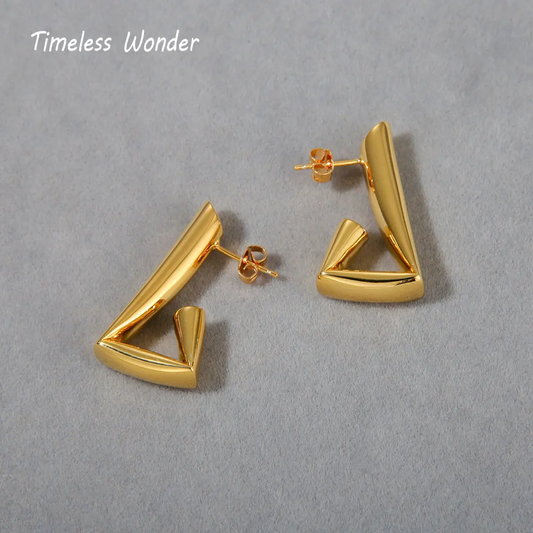 

Timeless Wonder Brass Geo Triangle Bar Stud Earrings for Women Designer Jewelry Goth Fashion Korean Top Rare Punk Brincos 5225