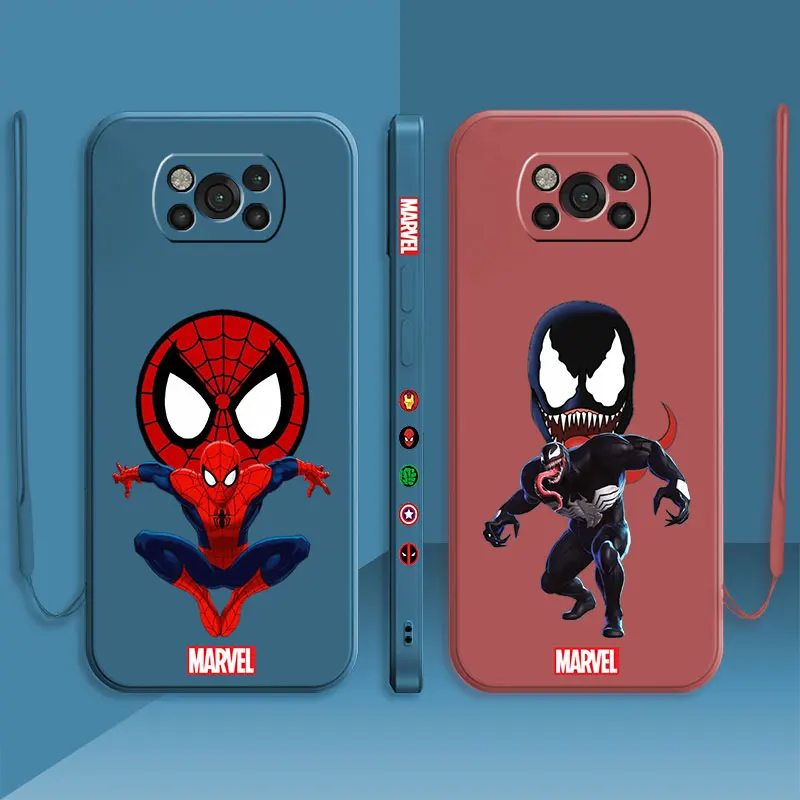 

Fashion Liquid Phone Case For Xiaomi POCO X3 X4 NFC GT M3 M4 Pro MI 9 10 11 11T CC9 Silicone Funda Marvel SpiderMan VS Venom