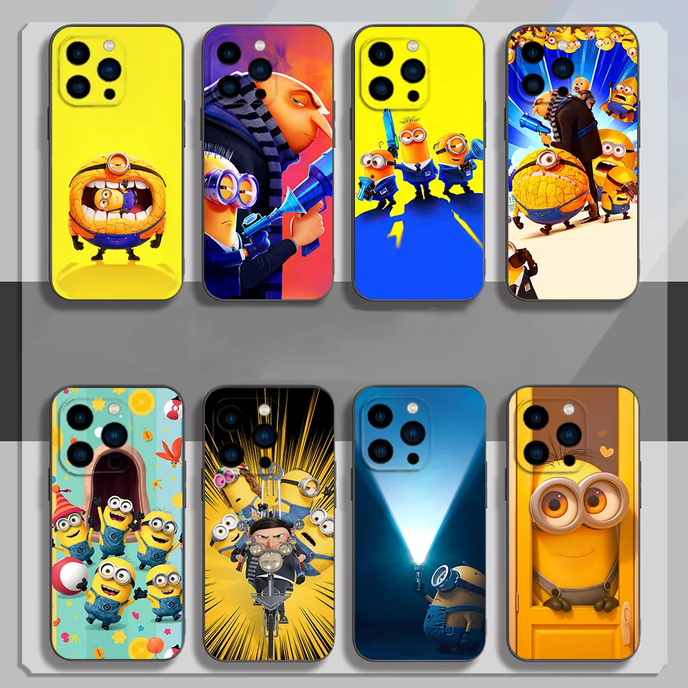 Милый чехол для телефона MINISO M-Minionss iPhone 12 11 13 14 15 16 Max Pro Plus черный мягкий