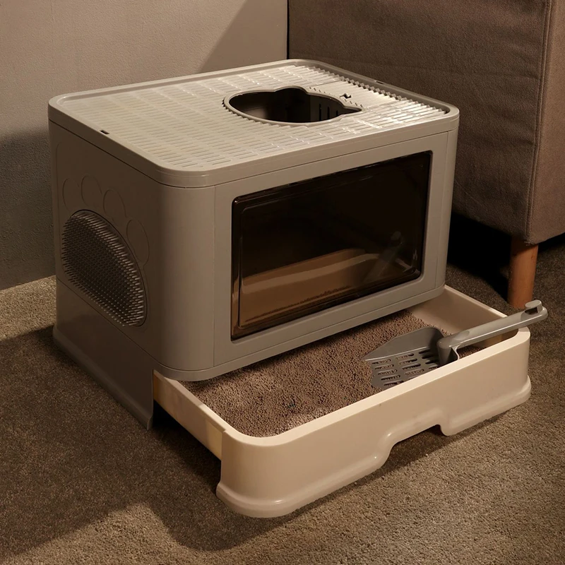

Fully Enclosed Cat Litter Box Fold Drawer Anti-Splash Deodorant Pet Toilet Bedpan with Shovel Tray Plastic Sand Box Pet Suppllie