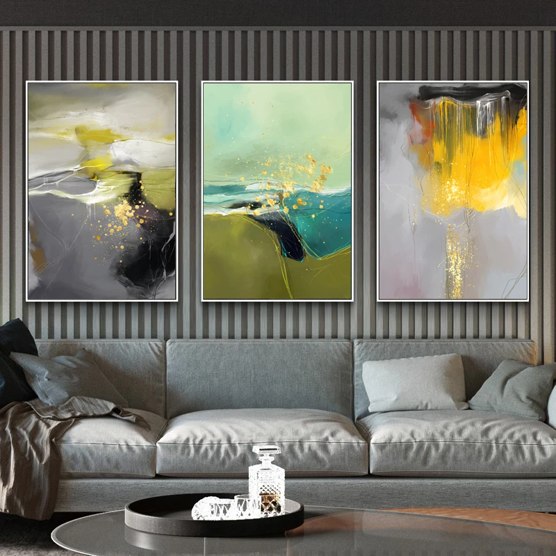 

Gold Gray Green Mixing Colorful Abstract Poster On Canvas Print Oil Painting Contemporary Living Room Decoration Picture