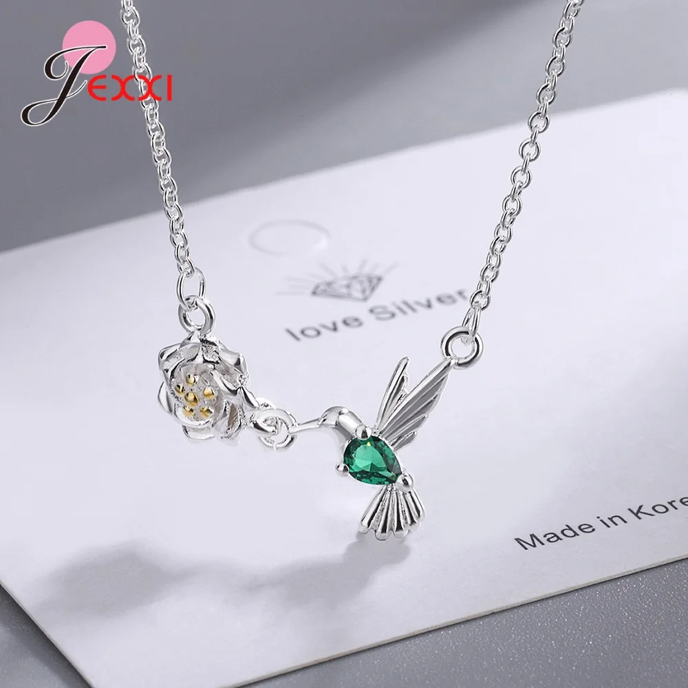 

Fashion Hummingbird Necklace Women 925 Sterling Silver Cubic Zirconia Bird Animal Pendants Necklaces Jewelry Gift For Girls