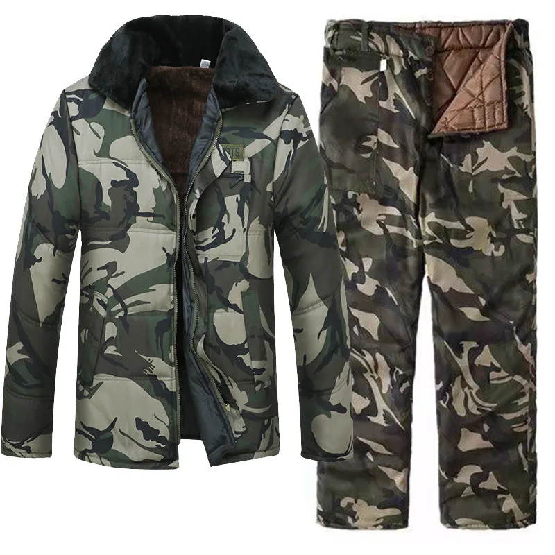 

Men's Fishing Jacket Thickened Cotton-padded Clothes Trousers Camouflage Suit Cashmere Zipper Wind-resistant Cold Storage