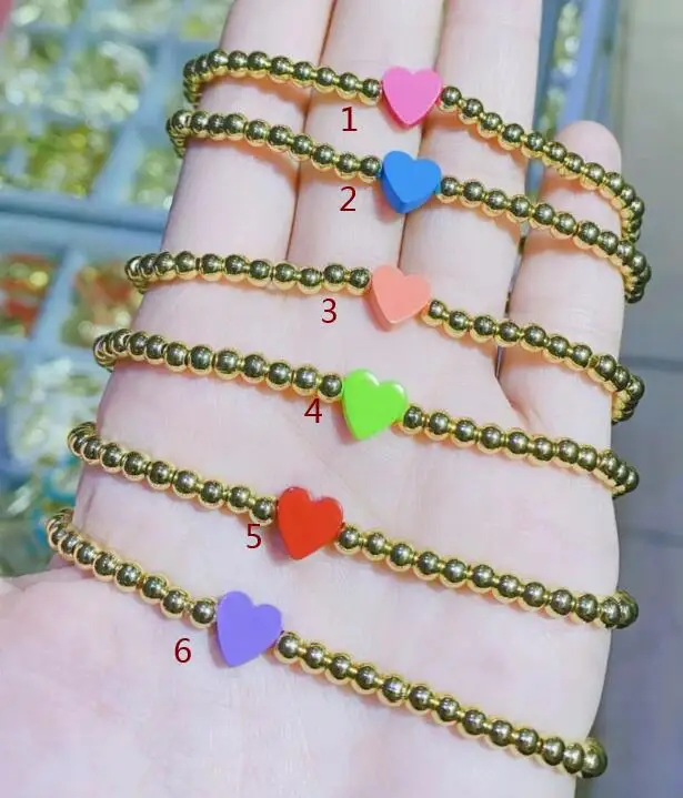 

Новый богемный красочный медный браслет из смолы с позолоченными бусинами в форме сердца эластичный браслет из ниток для девочек и женщин п...
