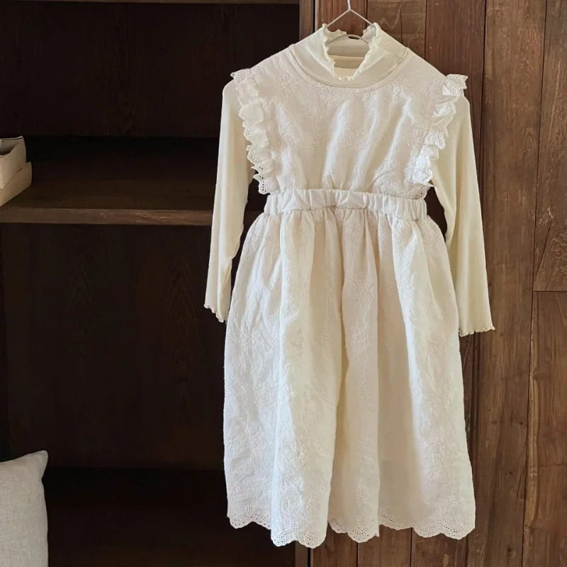 

HoneyCherry Autumn New Girls Sweet Sleeveless Undershirt Dress Fashion Embroidery Lace Dresses Kids Clothes