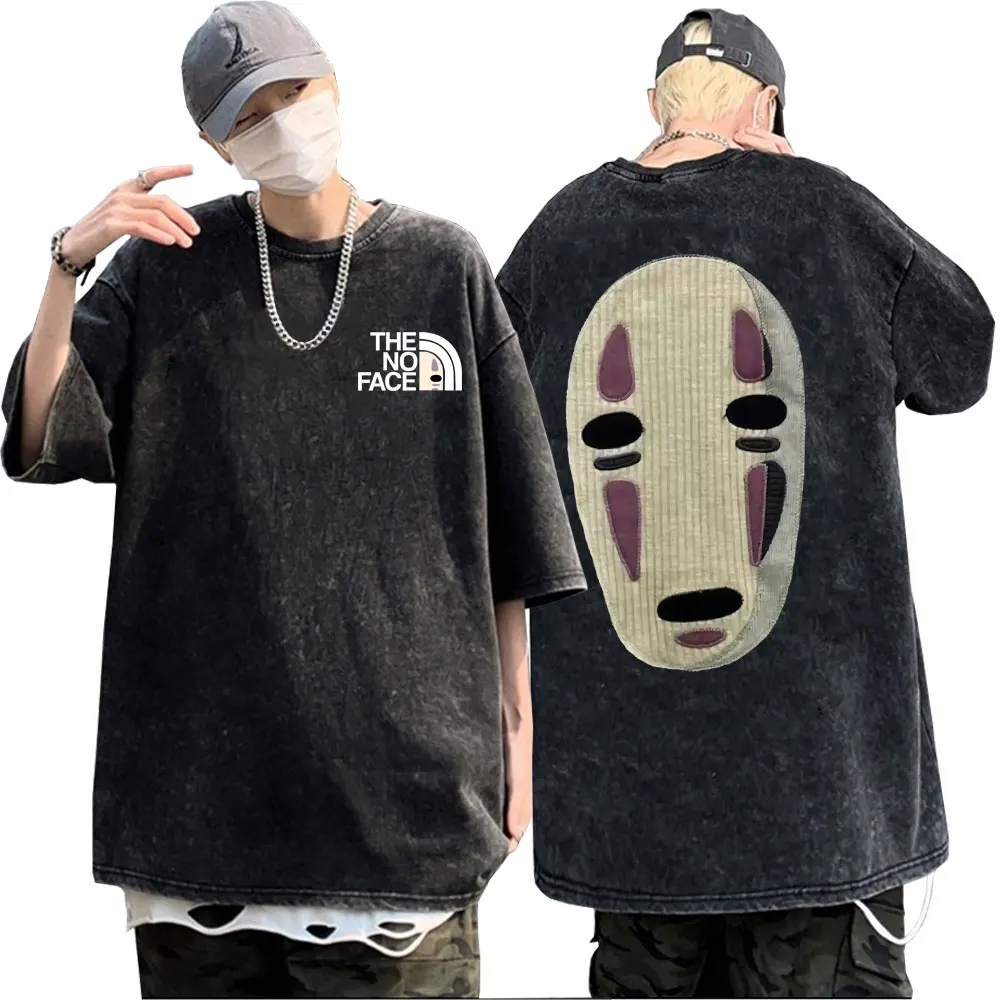 

Anime Spirited Away Studio Ghibli No Face Man Print T Shirt 90s Unisex Manga Graphic T-shirts Men Women Wash Vintage Street Tees