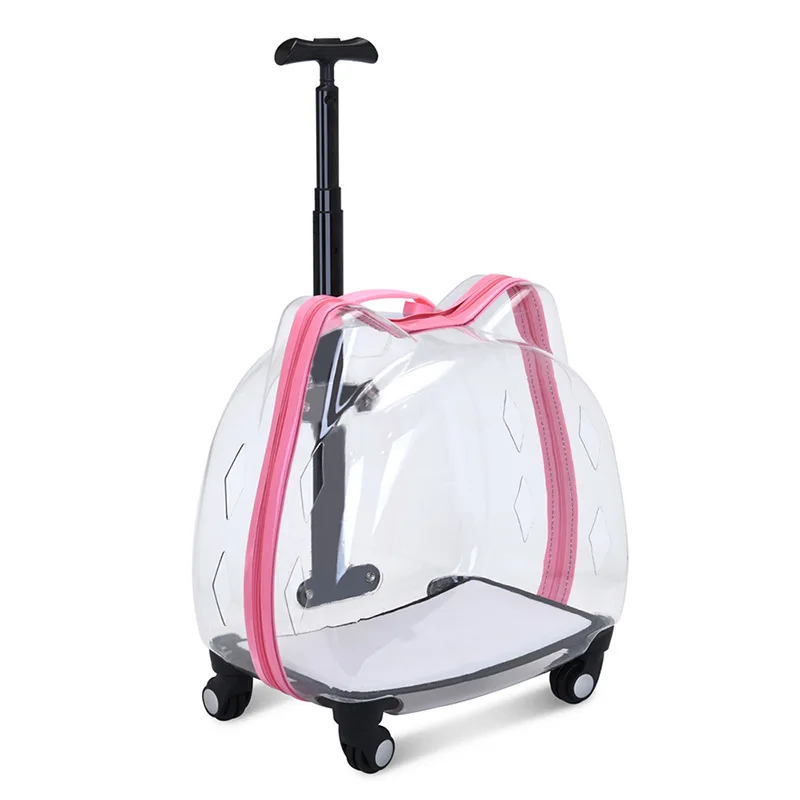 

New Arrival Portable Pet Travel Wheel Trolley Case Transparent Capsule Suitcase Cat Bag Cute Cat Shape Pet Backpack Bag Carriers