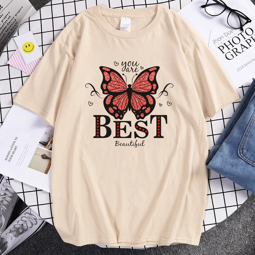 

Мужская футболка с принтом бабочек You Are The Best, Повседневная Удобная футболка, модная винтажная одежда, большие размеры, мужские футболки