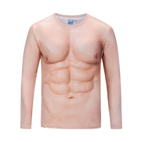 hot sale 3d muscular mens long sleeved t shirt spoof hd creative fitness elastic sweat absorbing round neck long t shirt
