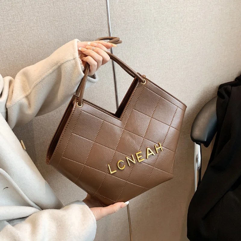 

Однотонная клетчатая сумка на плечо из искусственной кожи 2023, винтажная женская дизайнерская сумка на молнии, Женская трендовая сумка для п...