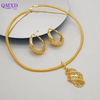 ethiopia dubai 24k gold jewelry sets for women african party wedding gifts necklace and earrings sets pendant gifts