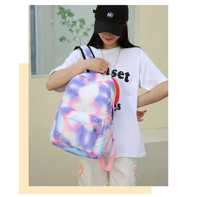 3-piece Set Girls Boys High School Student Large Capacity Backpacks for Travel New Children Rainbow Tie Dye Fashion Pen Bags New