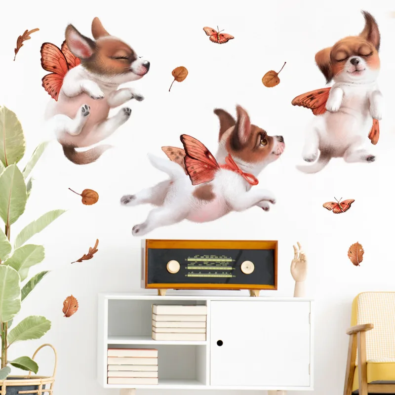 

Cartoon Animal Wall Stickers Children's Room Wall Background Decorative PVC Poster Cute Pet Dog Self-adhesive Wallpapers Murals
