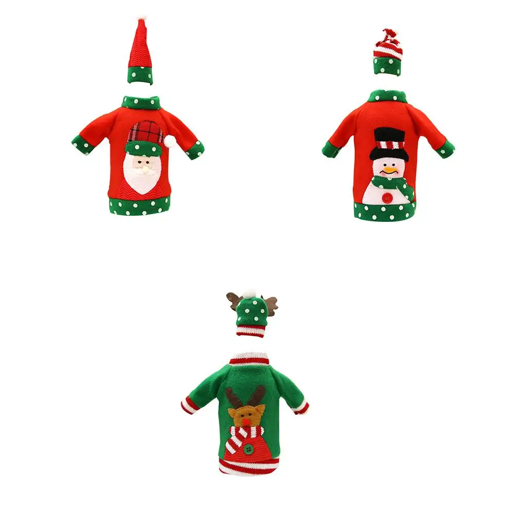 

Christmas Sweater Wine Bottle Cover Embroidery Champagne Bottle Sweater Hat Set Party Decorations
