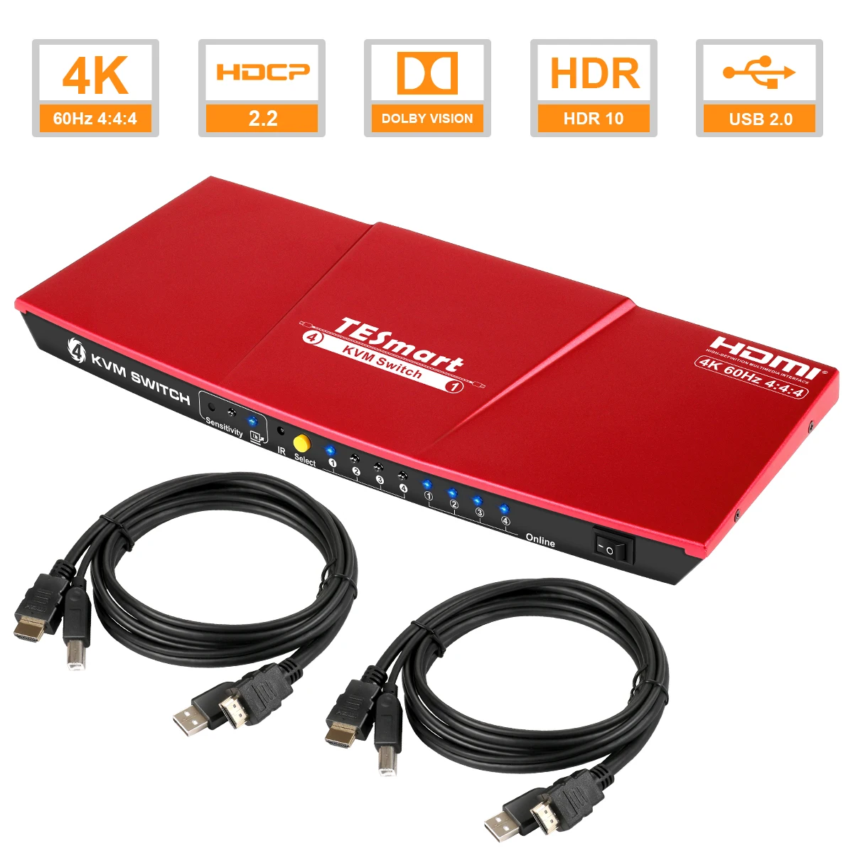 

TESmart KVM-переключатель 4x1 HDMI 4K 60Hz Ultra HD медиа с аудиовыходом порт USB 2,0 для ры и мыши