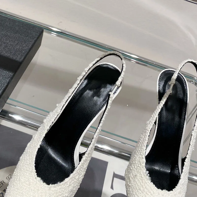 Pointed Toe Black High Heels Women's 2023 Summer New Shallow Mouth Metal Toe Stiletto Heel Strap Toe Sandals