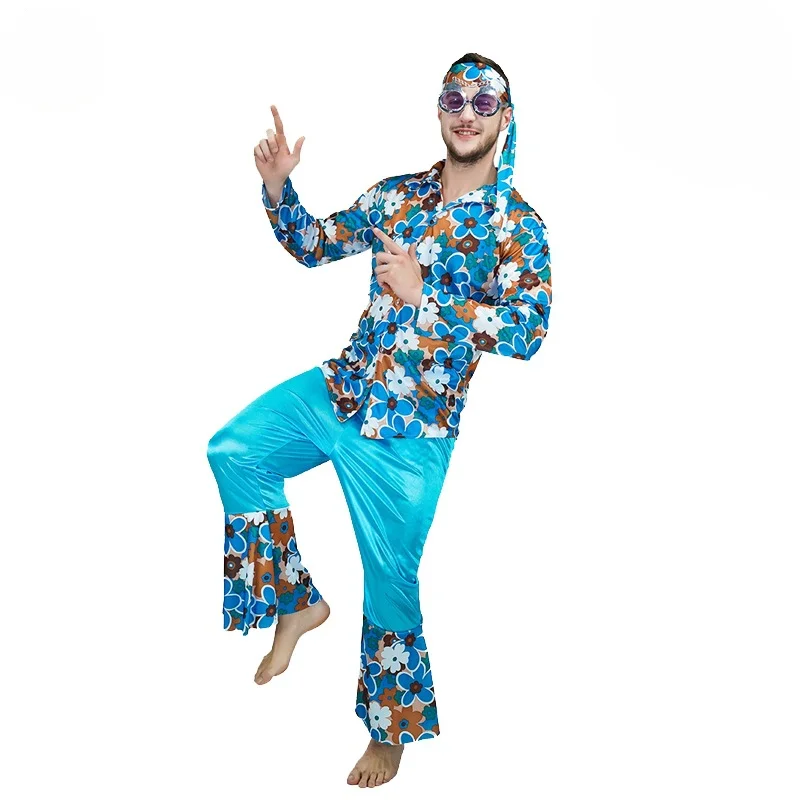 

70's European American Retro Hippie Party Costume Cosplay Halloween Performance Dance Costume Deguisement Adulde Anniversaire