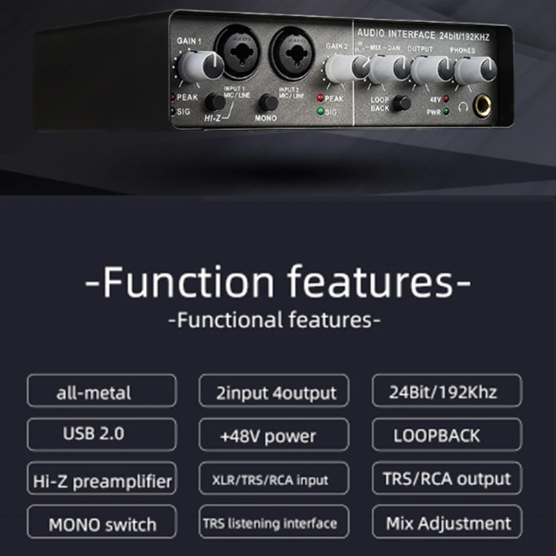 SENNESAI Q24 Audio Interface Sound Card with Monitoring,Electric Guitar Live Recording Singing Equipment Professional For Studio