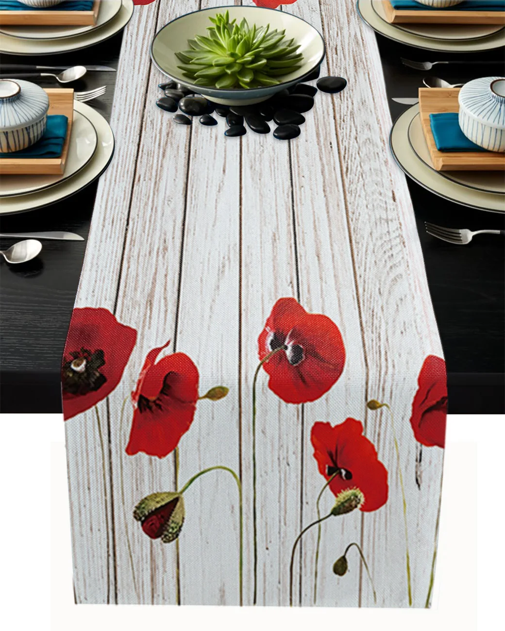 

Маковый цветок, винтажный фон под дерево, настольная дорожка, домашний декор для столовой, подставка под горку, свадебная Рождественская настольная дорожка s