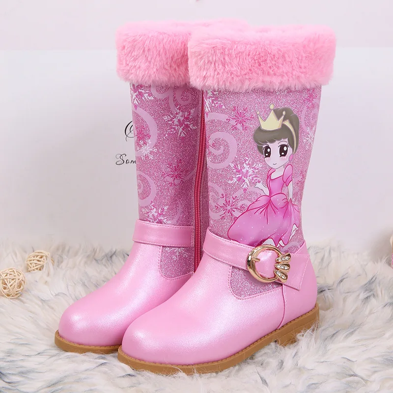 Girls Boots Winter 2022 New 4-12 Year Old Children Plus Velvet Snow Boots High Boots Baby Cotton Shoes Botas Para Niñas