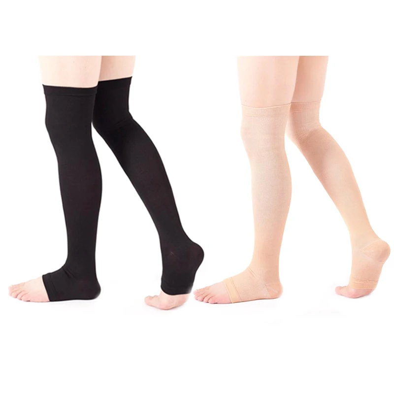 

1Pair Elastic Calf Compression Stockings Open Toe Knee High Stockings Varicose Veins Treat Shaping Graduated Pressure Stockings