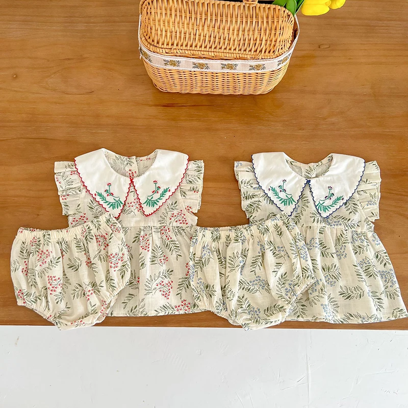 

Infant Baby Girls Clothing Suit Flying Sleeve Cotton Floral Printing Shirt+PP Shorts Toddler Baby Girl Clothes Set For Summer