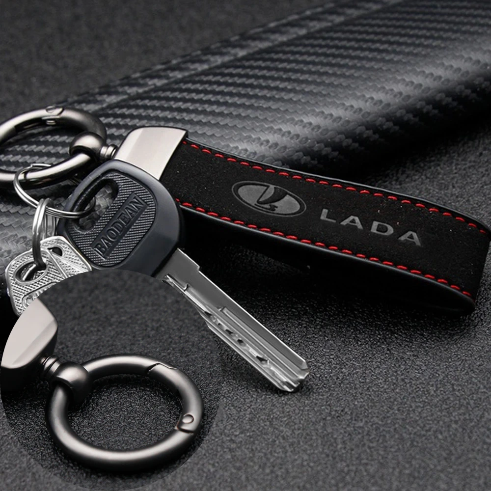 

Car Key Ring Interior Decoration Key Chain Metal Alloy Leather Auto Logo Keychain For LADA