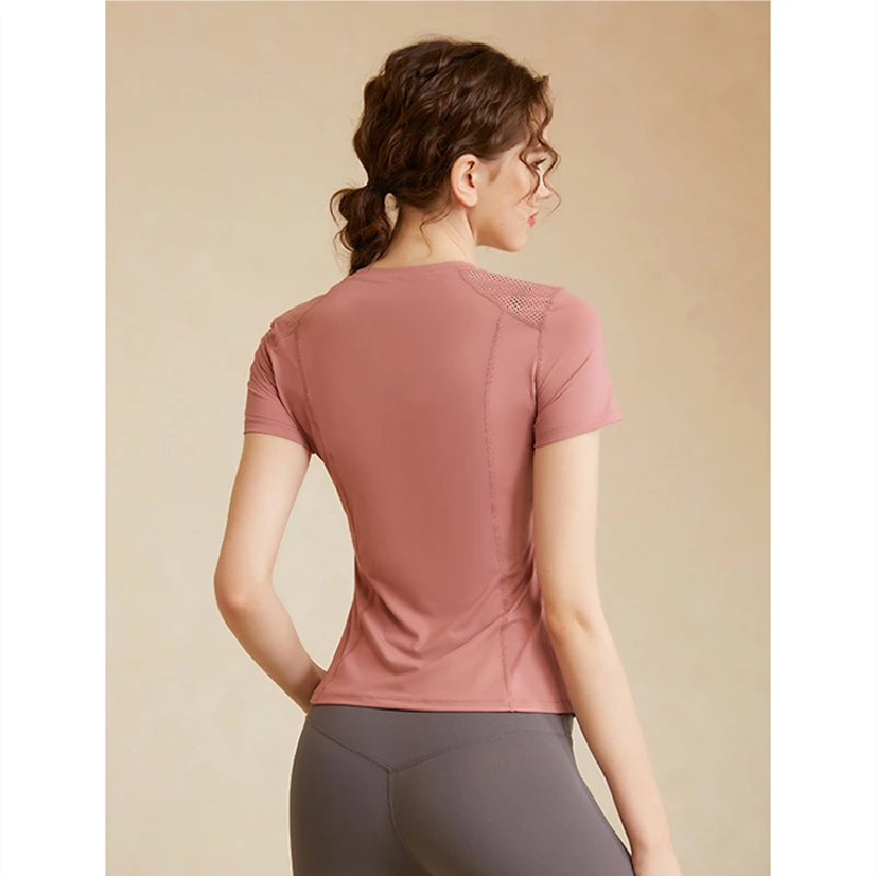 Women Sport Tops Mesh Breathable Yoga Shirt Running Short Sleeve Workout T-shirts Gym Fitness Tops Soft Comfortable Slim Tee