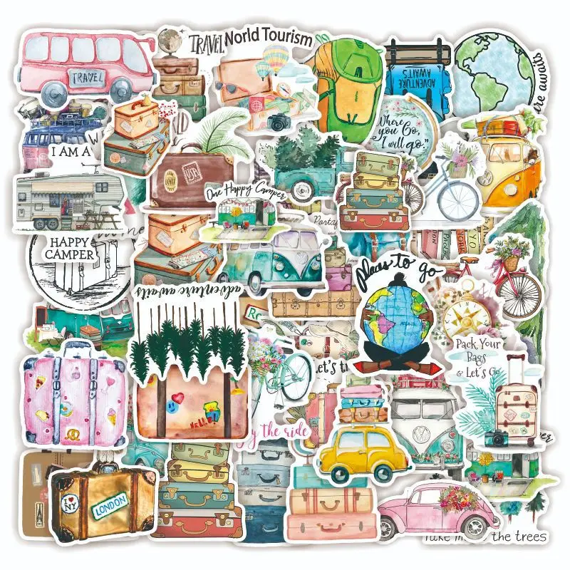 

50pcs Hand-painted Colorful Holiday Travel Children's Graffiti Educational Waterproof Stickers