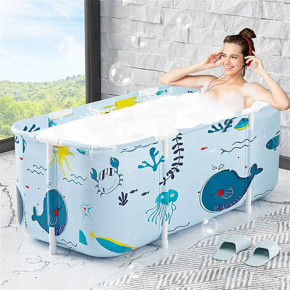 

135cm Portable Folding Bathtub Large Plastic Bath Bucket Insulation Bathing Bath Barrel for Adult Children Swimming Pool Bathtub