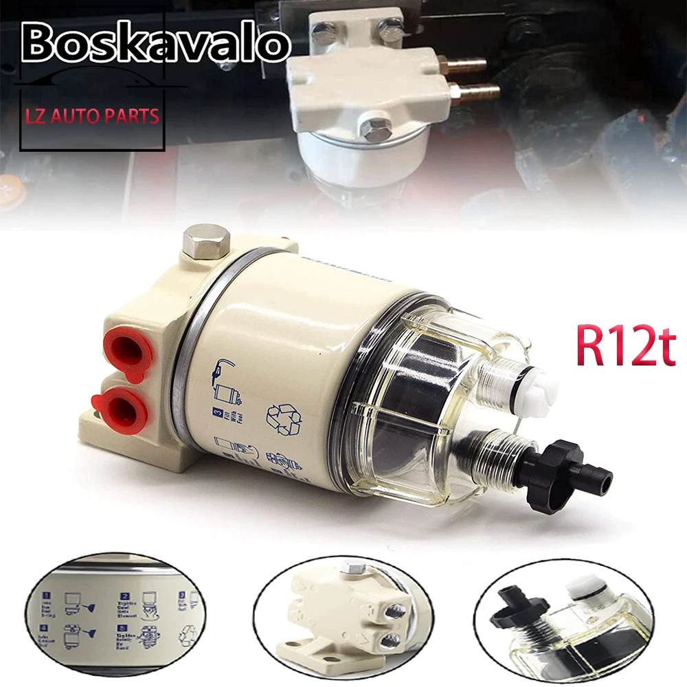 

R12T Fuel Filter Water Separator Complete Kit - Marine SPIN-ON R12T Filter Replaces S3240 120AT NPT ZG1/4-19 Fit 3/8 Inch NPT Ou