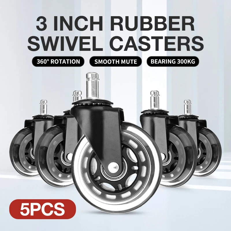 

Универсальные ролики для офисного стула, безопасные ролики, мебельная фурнитура, 5 шт., 3 дюйма, 10 мм/11 мм, поворотный, резиновый, беззвучный, р...