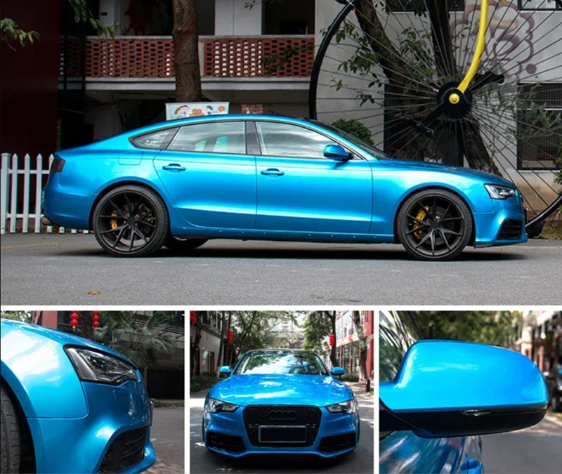 Фото Премиальная глянцевая виниловая пленка Candy Metallic Blue для оклейки авто, самоклеящаяся, с функцией отвода воздуха №4