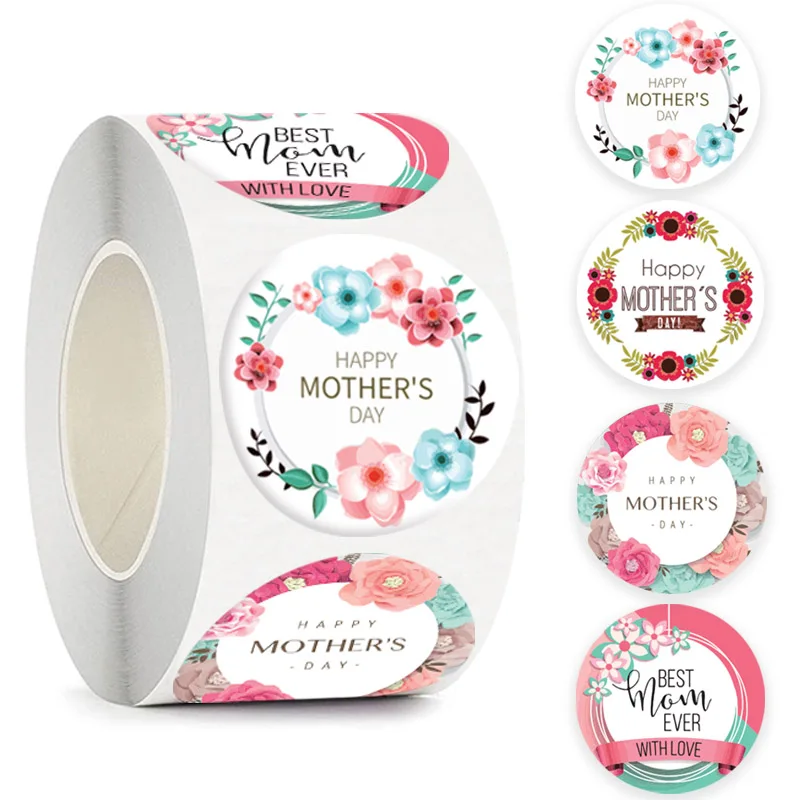 

500pcs Happy Mothers Day Stickers Round Thank you Stickers for Gift Cards Decoration Envelope Seals Gift Wrap Boxes Party Favor