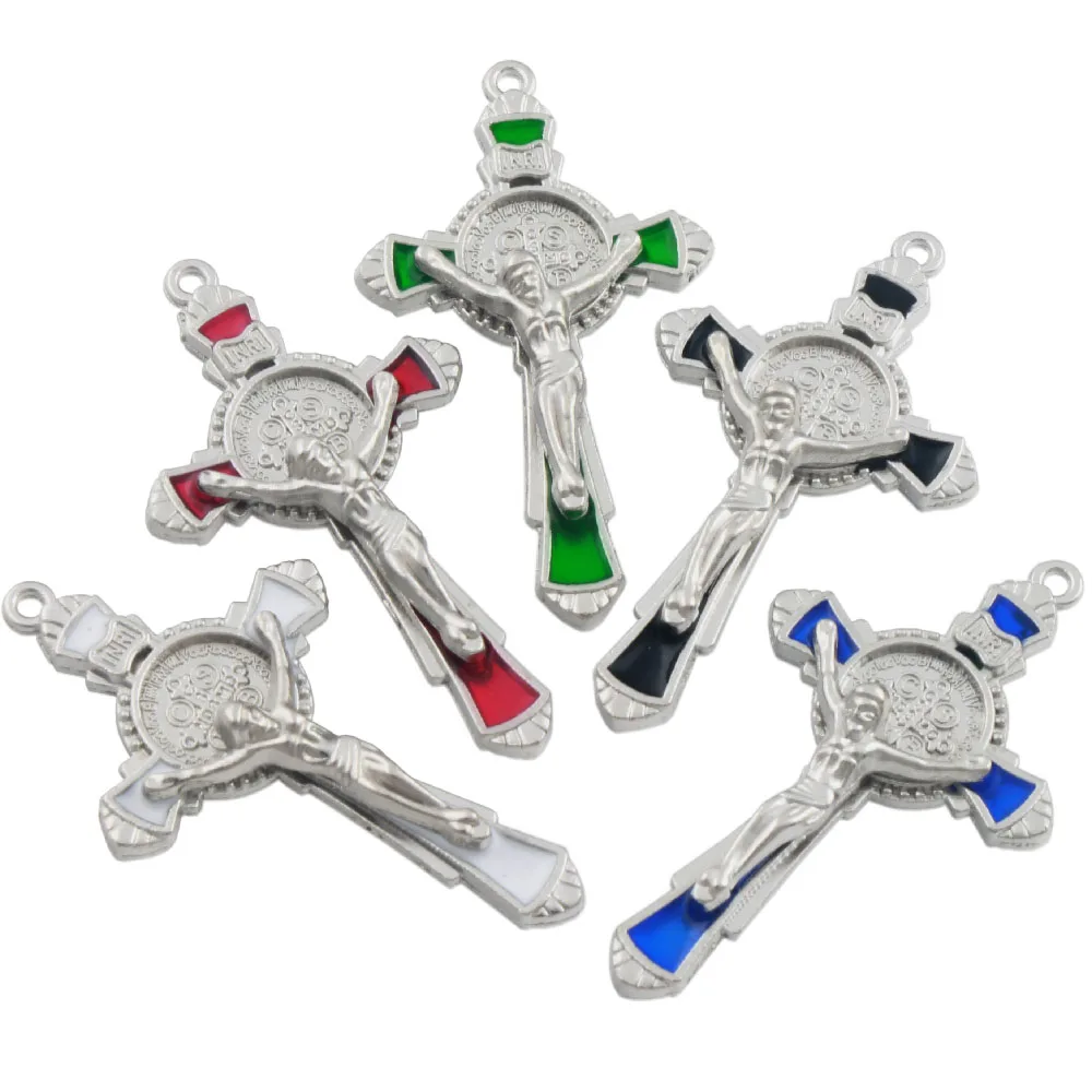 

6Pcs Saint Benedict Medal Cross Crucifix Smqlivb Charm Beads 5Colors Enamel Pendants Alloy Handmade Jewelry DIY L1670