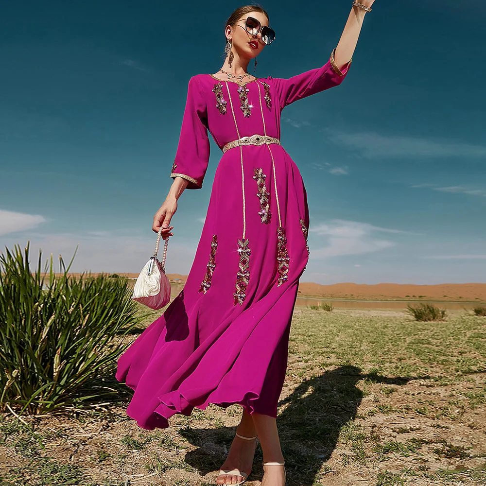 Handwork Diamond Moroccan Kaftan Evening Party Long Women Islamic Dress Jalabiya Muslim Ramadan Eid Abaya Dubai Caftan Wedding