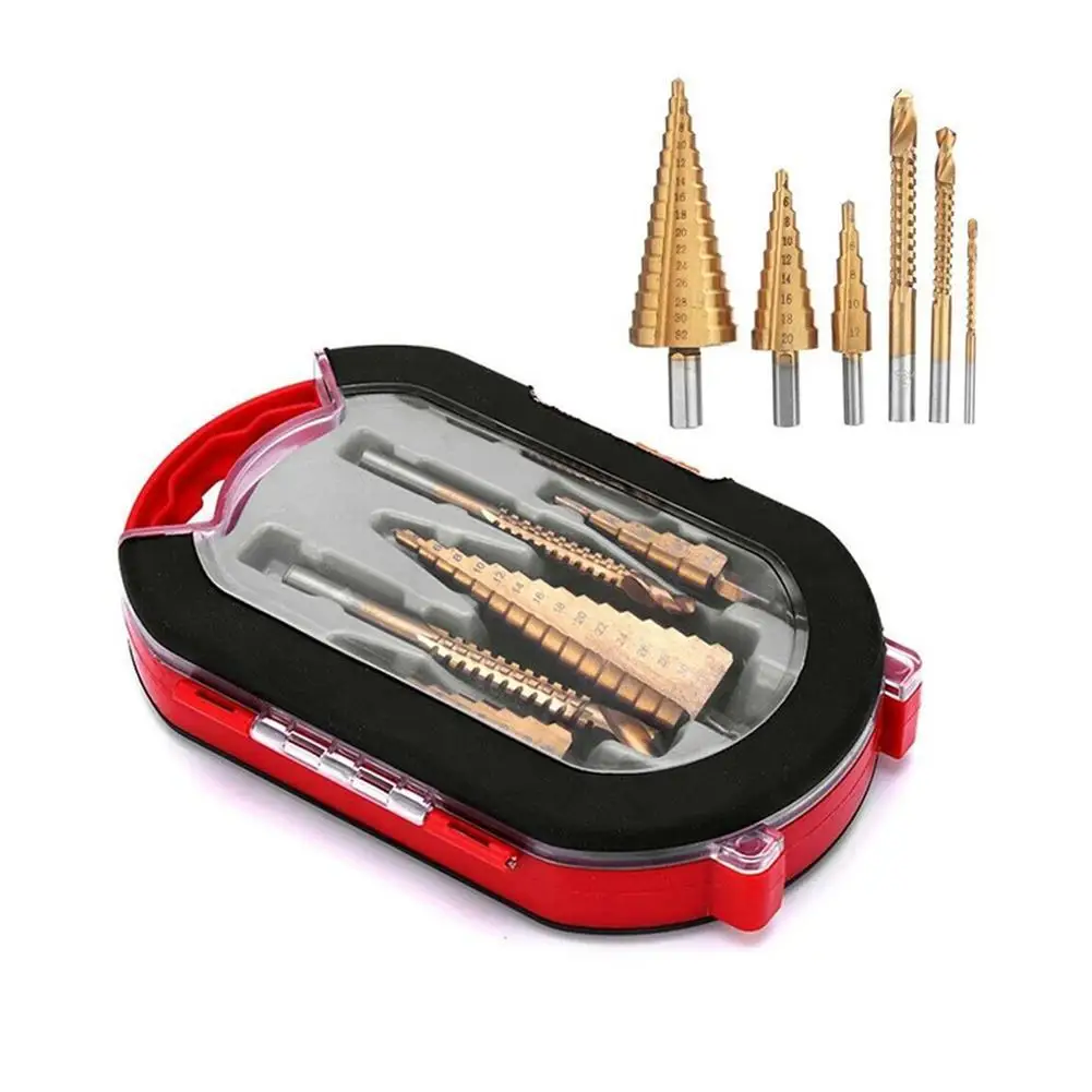 

6 PCS HSS Titanium Coated Drill Bit Set 2022 Wood Metal Hole Cutter Core Cone Drilling Tools Set
